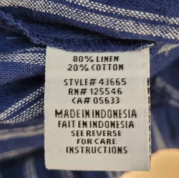 Habitat Linen Blend Blue White Striped Wide Leg Cropped Pull-On Pants - Size M - Picture 10 of 11